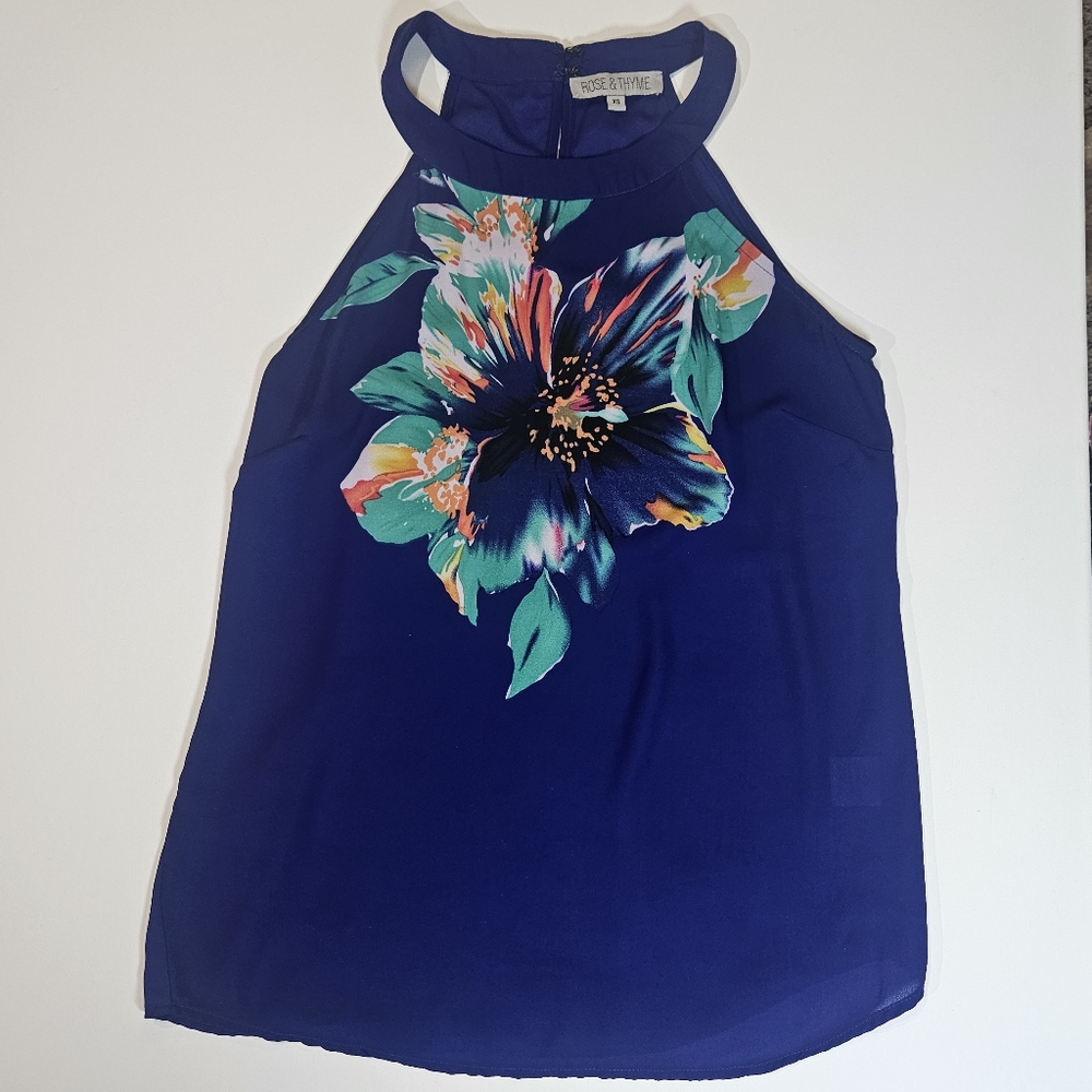 Rose & Thyme Blouse Womens XS Blue Orchid Sleeveless High Neck Lightweight Top